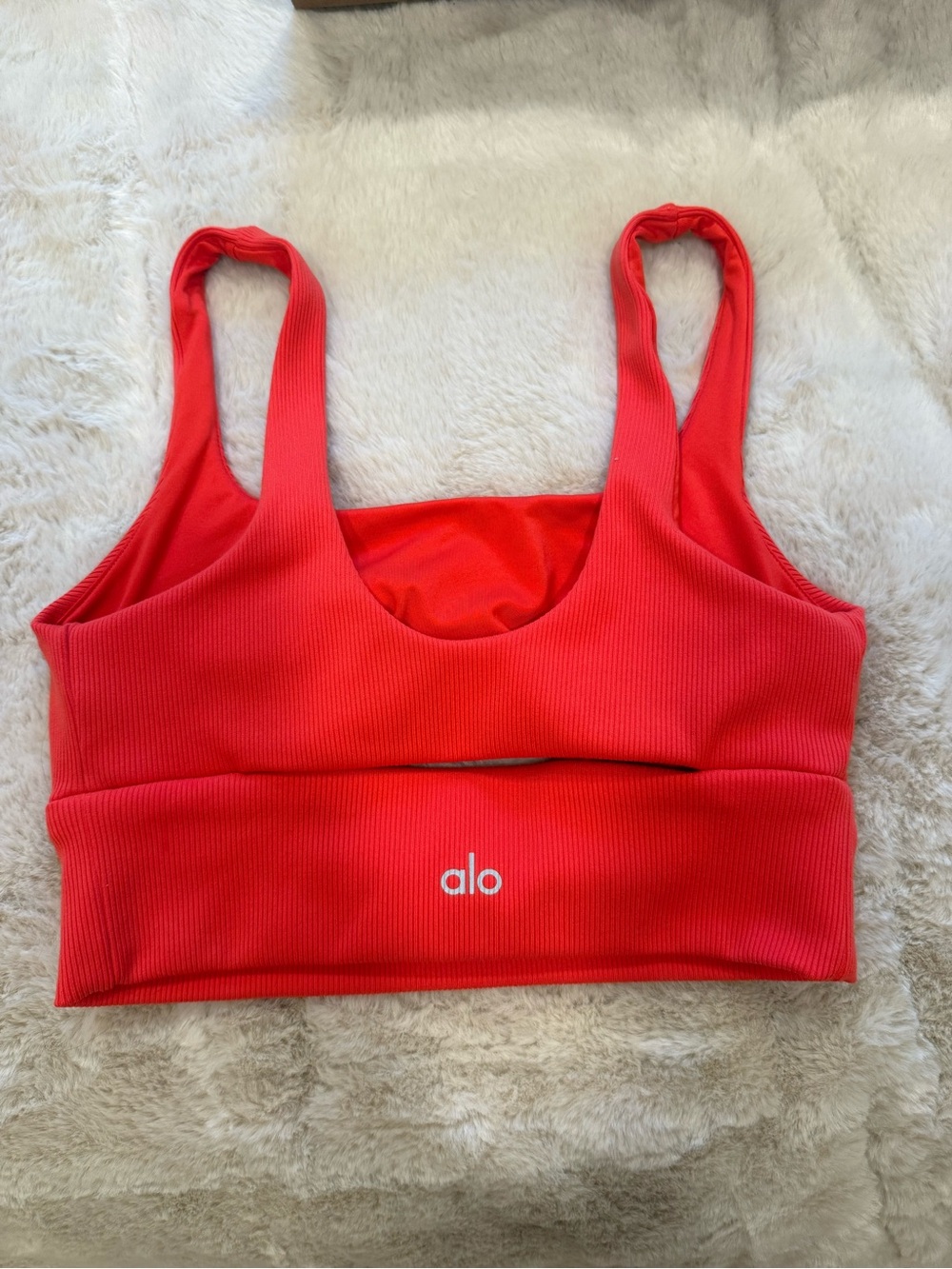 ALO Yoga Bright Red Ribbed Scoop Sports Bra